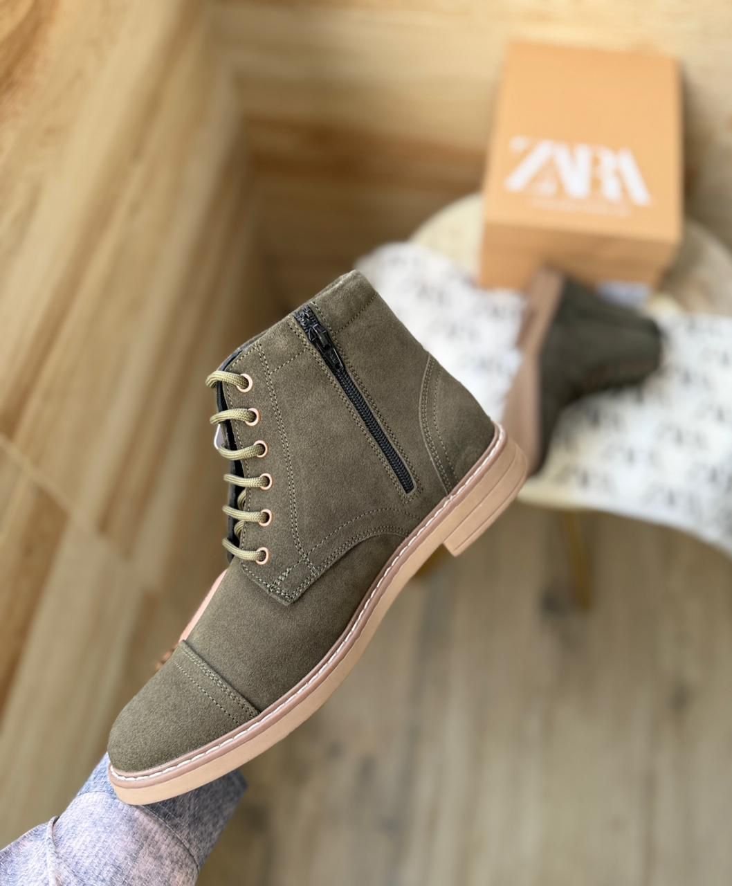 ZARA-STICHED MID ANKLE LENGTH ZIP SUEDE LEATHER BOOTS - Image 2