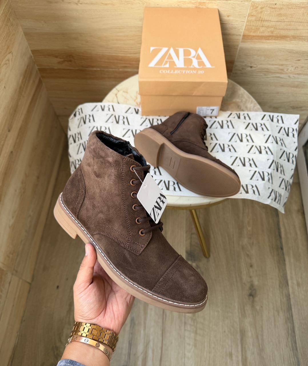 ZARA-STICHED MID ANKLE LENGTH ZIP SUEDE LEATHER BOOTS - Image 5